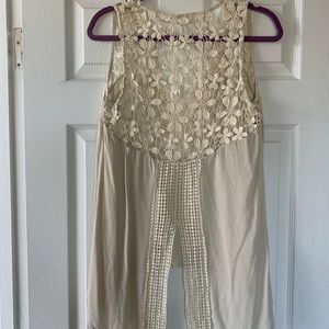 Lovestitch boho crochet lace tank top Stitch Fix Ivory Open Back M
